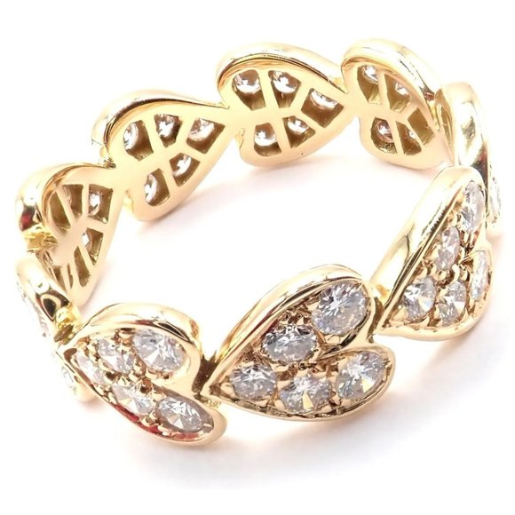 Authentic! Cartier 18k Yellow Gold Diamond Heart Eternity Band Ring Size 7.25 - Picture 3 of 10